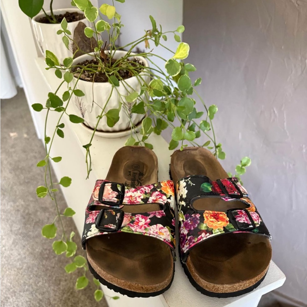 Floral Double Buckle Slide Sandals